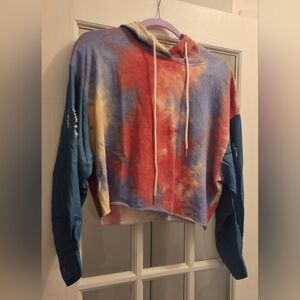 Dance & Marvel Multicolor Tie-Dye Cropped Hoodie- Distressed Sleeves